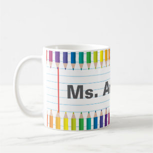 Benutzerdefinierter Lehrername Bunte Stifte Tasse