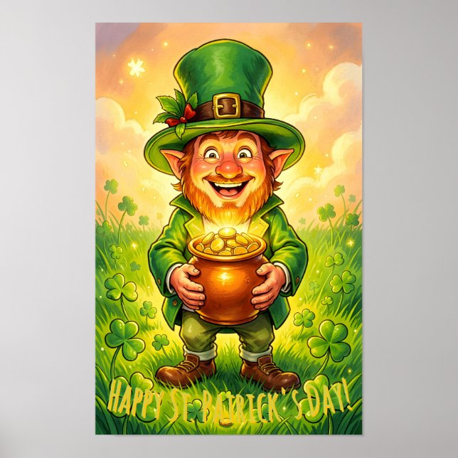 Benutzerdefinierter Leprechaun Gnom Frohen St. Pat Poster (Vorne)