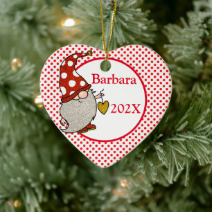 Benutzerdefinierter Liebes-Gnom-Weihnachtsbaum Keramik Ornament