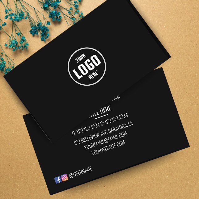 Benutzerdefinierter Logo-Kreis Modernes Minimalist Visitenkarte (Custom Logo Circle Modern Minimalist Black Business Card Design)