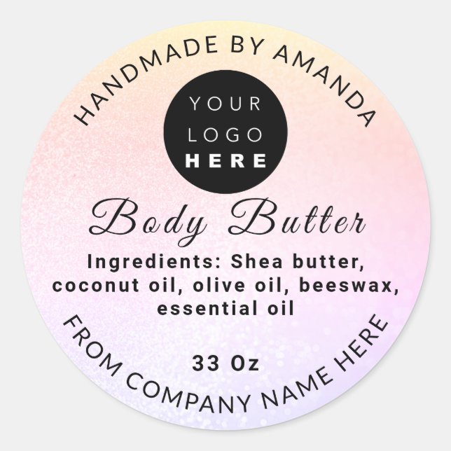 Benutzerdefinierter Logo Name BodyButter Kosmetik  Runder Aufkleber (Vorderseite)