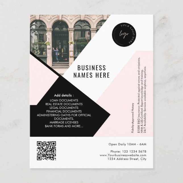 Benutzerdefinierter Logo-QR-Code Foto Rosa Einfach Flyer (Vorne)
