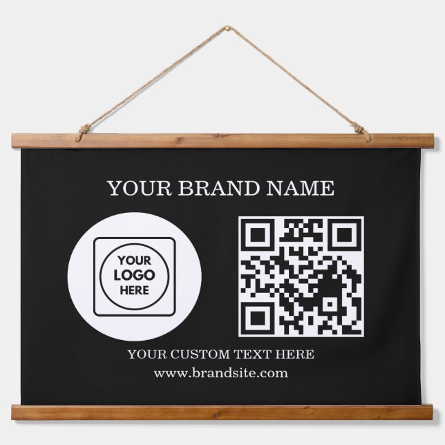 Benutzerdefinierter Logo-Text-QR-Code-Hängevent-Di Wandteppich Mit Holzrahmen (Vorne)