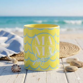 Benutzerdefinierter MAMA-Schriftname Gelb Blau Sch Tasse
