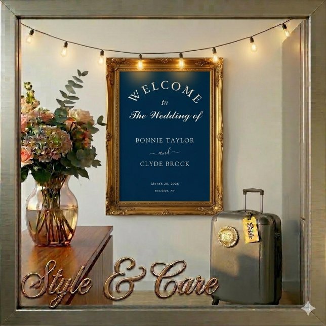 Benutzerdefinierter marineblauer Hochzeitsbegrüßun Poster (Custom Navy Blue Wedding Welcome Display Poster)