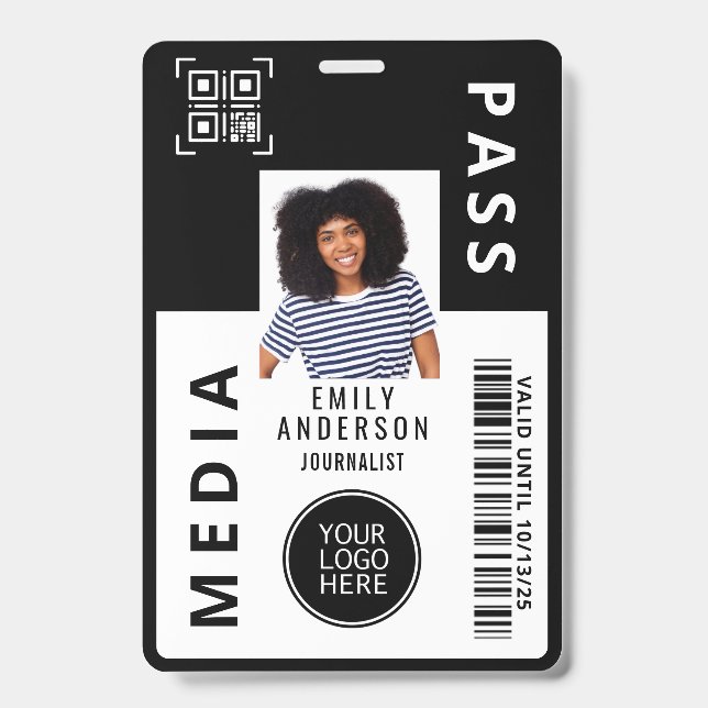 Benutzerdefinierter Medienpass Foto-ID-Logo-QR-Cod Ausweis (Vorderseite)