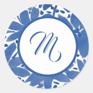 Benutzerdefinierter Mit Monogramm Blue Initial Runder Aufkleber
