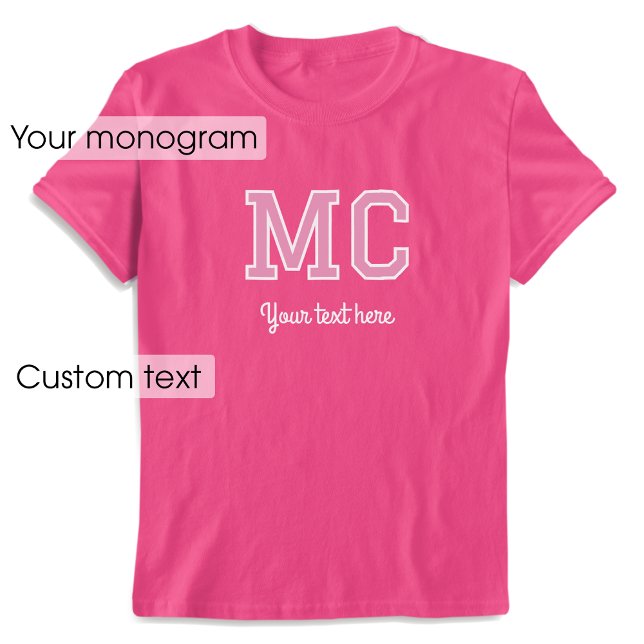 Benutzerdefinierter Mit Monogramm Name Text rosa G T-Shirt (Von Creator hochgeladen)