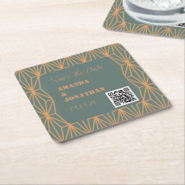 Benutzerdefinierter moderner QR-Code Save the Date Rechteckiger Pappuntersetzer