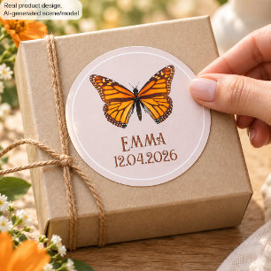 Benutzerdefinierter Monarch-Schmetterling Name Dat Runder Aufkleber