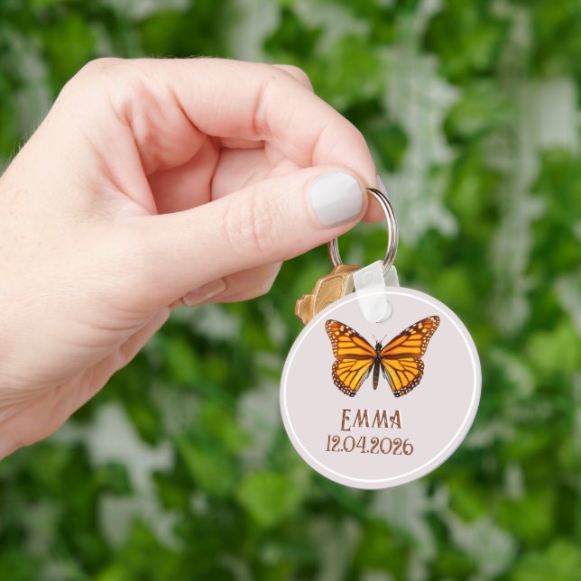 Benutzerdefinierter Monarch-Schmetterlingsname Dat Schlüsselanhänger (Hand)