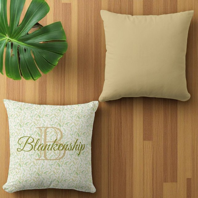 Benutzerdefinierter Monogram Name Fern Muster Soli Kissen (front monogram and back solid color throw pillow)