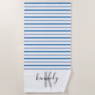 Benutzerdefinierter Monogram Name Hellblau Dunkelb Strandtuch