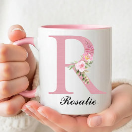 Benutzerdefinierter Monogramm-Becher mit rosa Rose Tasse