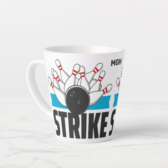 Benutzerdefinierter Monogramm-Bowling-Strick Milchtasse (Linke Ecke)