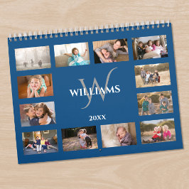 Benutzerdefinierter Monogramm-Name Blau Foto Kalender