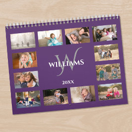 Benutzerdefinierter Monogramm-Name Lila Foto Kalender