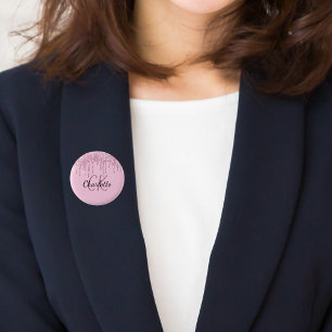 Benutzerdefinierter Monogramm-Name mit rosa Glitte Button