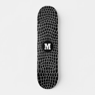 Benutzerdefinierter Monogramm-Schwarz-Imitat-Kroko Skateboard