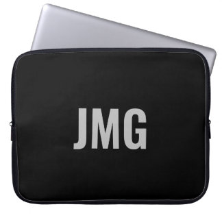 Benutzerdefinierter Monogramm-Schwarz und Silber-N Laptopschutzhülle
