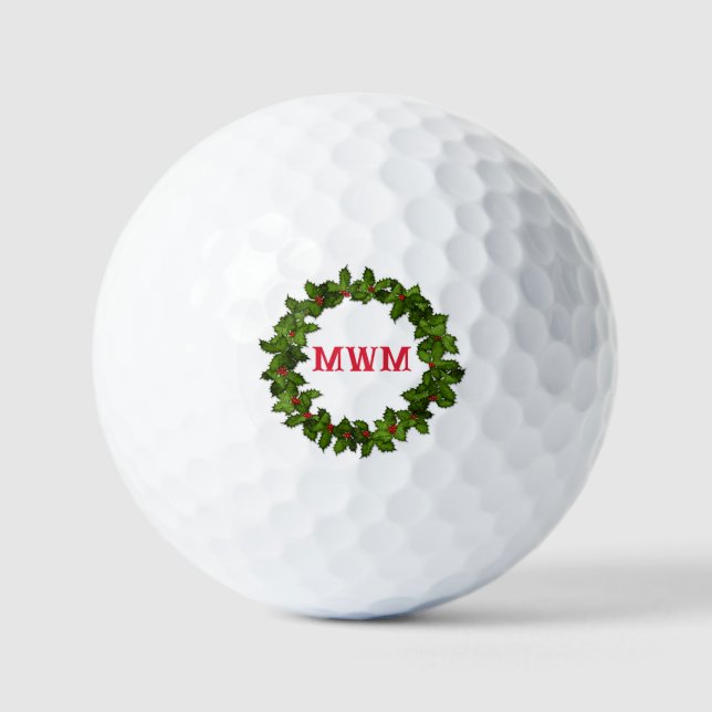 Benutzerdefinierter Monogramm-Weihnachtskranz Golf Golfball (Vorderseite)