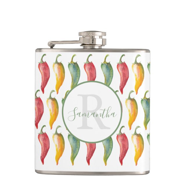 Benutzerdefinierter monogrammatischer Chili Pepper Flachmann (Vorderseite)