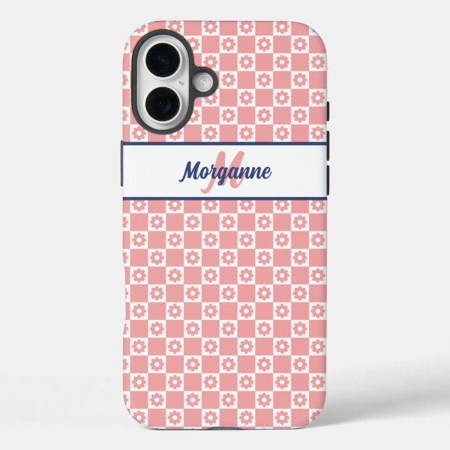 Benutzerdefinierter Monogrammname Blindfarben Rosa Case-Mate iPhone Hülle (Rückseite)