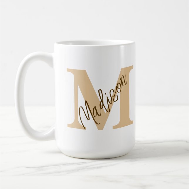 Benutzerdefinierter Monogrammname Tan Brown-Tasse Kaffeetasse (Links)