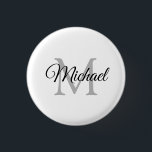Benutzerdefinierter Monogrammname Weiße Vorlagenru Button<br><div class="desc">Benutzerdefinierte Monogram Name White Template Elegant Trendy Round Button.</div>