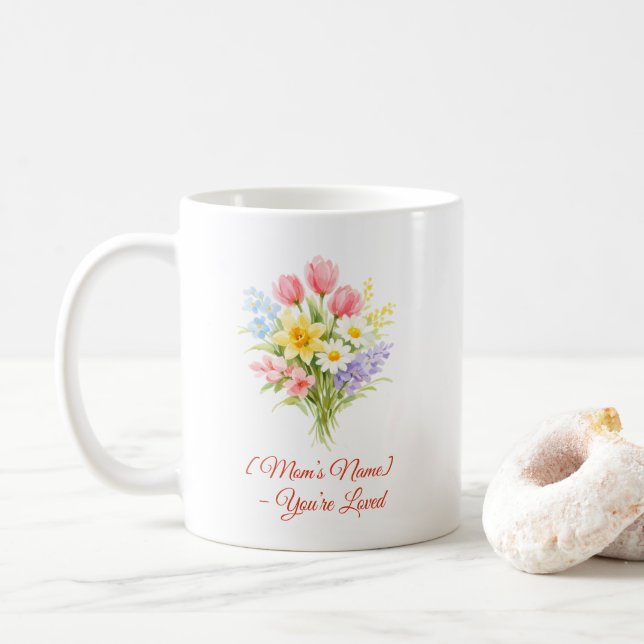 Benutzerdefinierter Muttertagsblumenstrauß-Mug Kaffeetasse (Mit Donut)