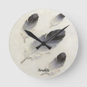 Benutzerdefinierter Name 3D Schwarz Grau Öl Feder Runde Wanduhr