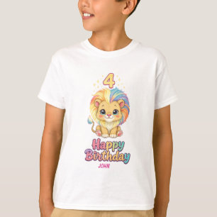 Benutzerdefinierter Name 4. Geburtstag Süßer Löwe  T-Shirt