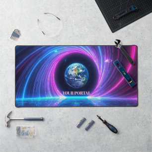 Benutzerdefinierter Name 80er Retro-Neon-Planet-Po Schreibtischunterlage
