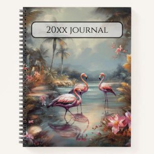 Benutzerdefinierter Name Antiker Flamingo Tropisch Notizbuch