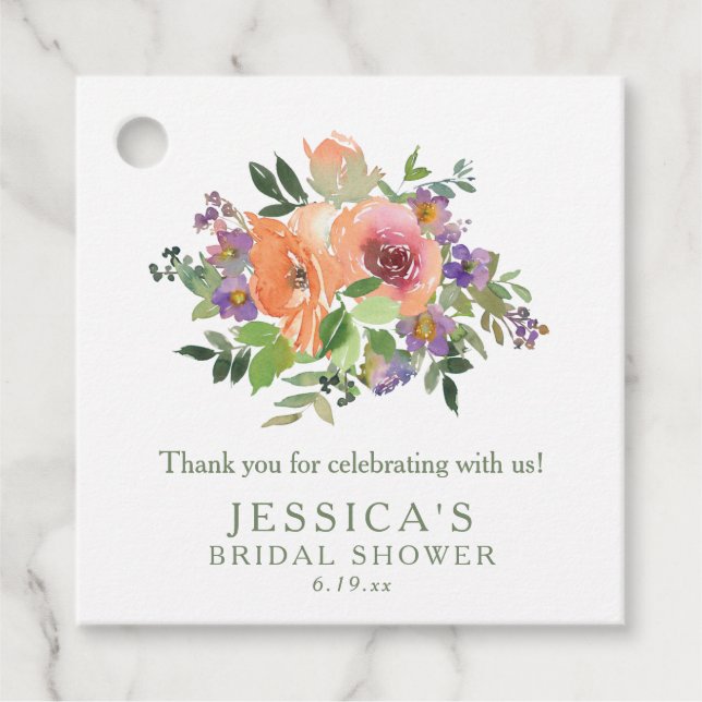 Benutzerdefinierter Name Aquarell Orange Blumen Ho Geschenkanhänger (Vorderseite)