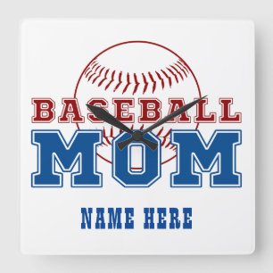Benutzerdefinierter Name Baseball-Mama Muttertagsg Quadratische Wanduhr