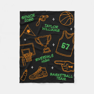 Benutzerdefinierter Name Basketball-Doodle-Muster Fleecedecke