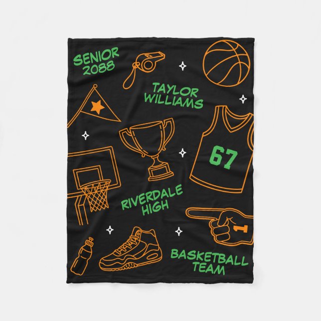 Benutzerdefinierter Name Basketball-Doodle-Muster  Fleecedecke (Vorderseite)