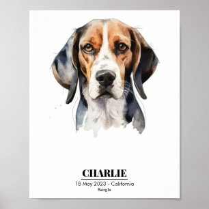 Benutzerdefinierter Name Beagle Wasserfarbenporträ Poster