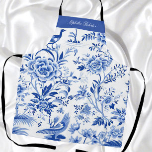 Benutzerdefinierter Name Blau Chinoiserie Floral K Schürze