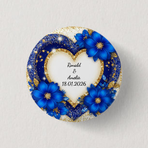 Benutzerdefinierter Name Blau Gold Herz Rahmen Kno Button