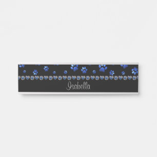 Benutzerdefinierter Name, blaue Glitter-Hundepfote Türschild
