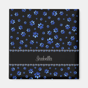 Benutzerdefinierter Name, blaue glitzernde Hundepf Magnet