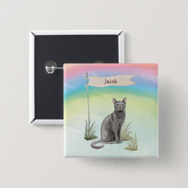 Benutzerdefinierter Name Blaue Russische Katze Hau Button (Vorne & Hinten)