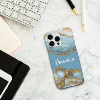 Benutzerdefinierter Name Blaues Achat-Geoden-Marmo iPhone 16 Pro Max Hülle