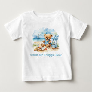 Benutzerdefinierter Name Blaues Teddybär-Babyshirt Baby T-shirt