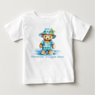 Benutzerdefinierter Name Blaues Teddybär-Babyshirt Baby T-shirt