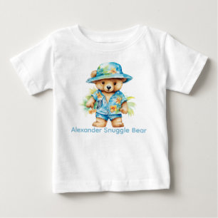 Benutzerdefinierter Name Blaues Teddybär-Babyshirt Baby T-shirt