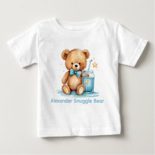 Benutzerdefinierter Name Blaues Teddybär-Babyshirt Baby T-shirt