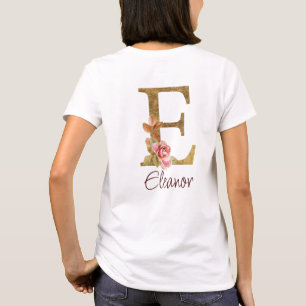 Benutzerdefinierter Name Buchstabe E Goldfolie Blu T-Shirt